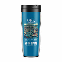 Thumbnail for Cork Airport (ORK) Travel Mugs - Poster + Name - Plastic (No Holder) - Light Blue