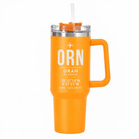 Thumbnail for Ahmed Ben Bella Airport (ORN) Stainless Steel Mugs - ID Tag - 40oz Car Mug - Orange