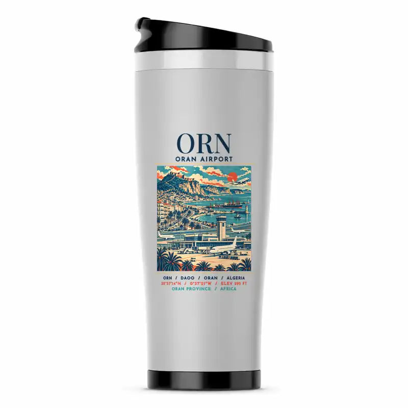Ahmed Ben Bella Airport (ORN) Travel Mugs - Poster - Stainless Steel (No Holder) - Light Gray