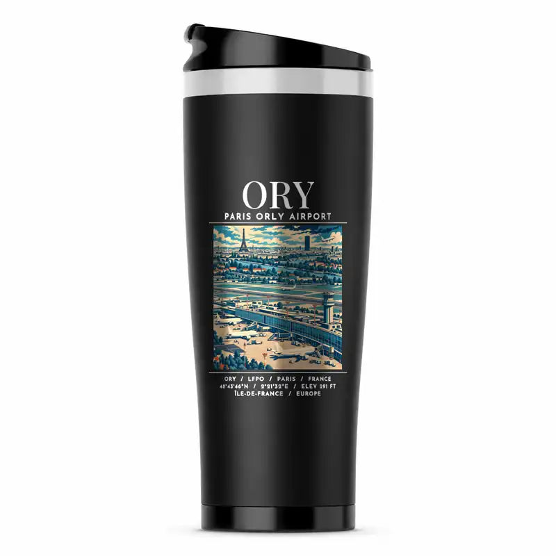 Paris-Orly Airport (ORY) Travel Mugs - Poster - Stainless Steel (No Holder) - Black