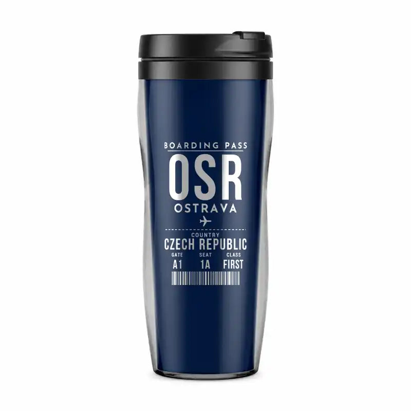 Leoš Janáček Airport Ostrava (OSR) Travel Mugs - Boarding Pass - Plastic (No Holder) - Dark Blue