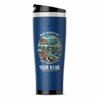 Thumbnail for Osh International Airport (OSS) Travel Mugs - Badge + Name - Stainless Steel (No Holder) - Blue