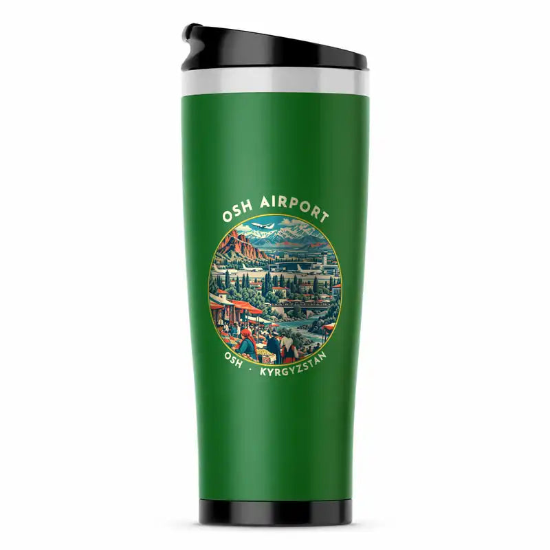 Osh International Airport (OSS) Travel Mugs - Badge - Stainless Steel (No Holder) - Green