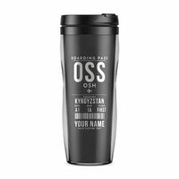 Thumbnail for Osh International Airport (OSS) Travel Mugs - Boarding Pass + Name - Plastic (No Holder) - Gray