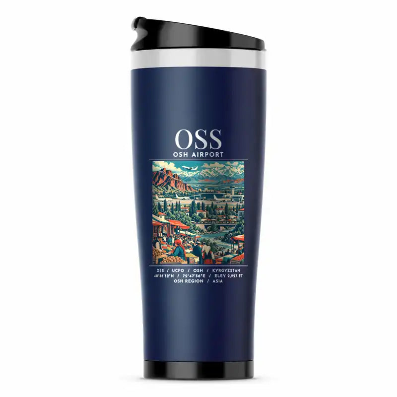 Osh International Airport (OSS) Travel Mugs - Poster - Stainless Steel (No Holder) - Dark Blue