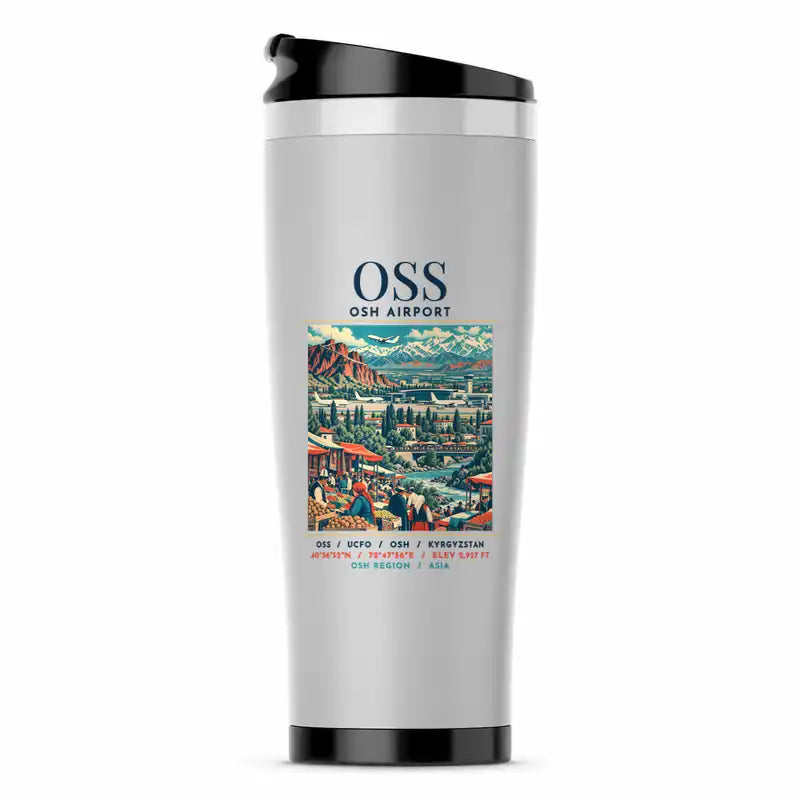Osh International Airport (OSS) Travel Mugs - Poster - Stainless Steel (No Holder) - Light Gray
