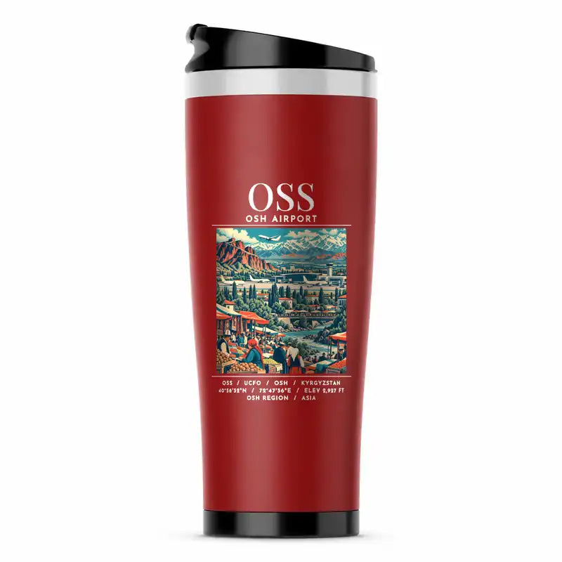 Osh International Airport (OSS) Travel Mugs - Poster - Stainless Steel (No Holder) - Red