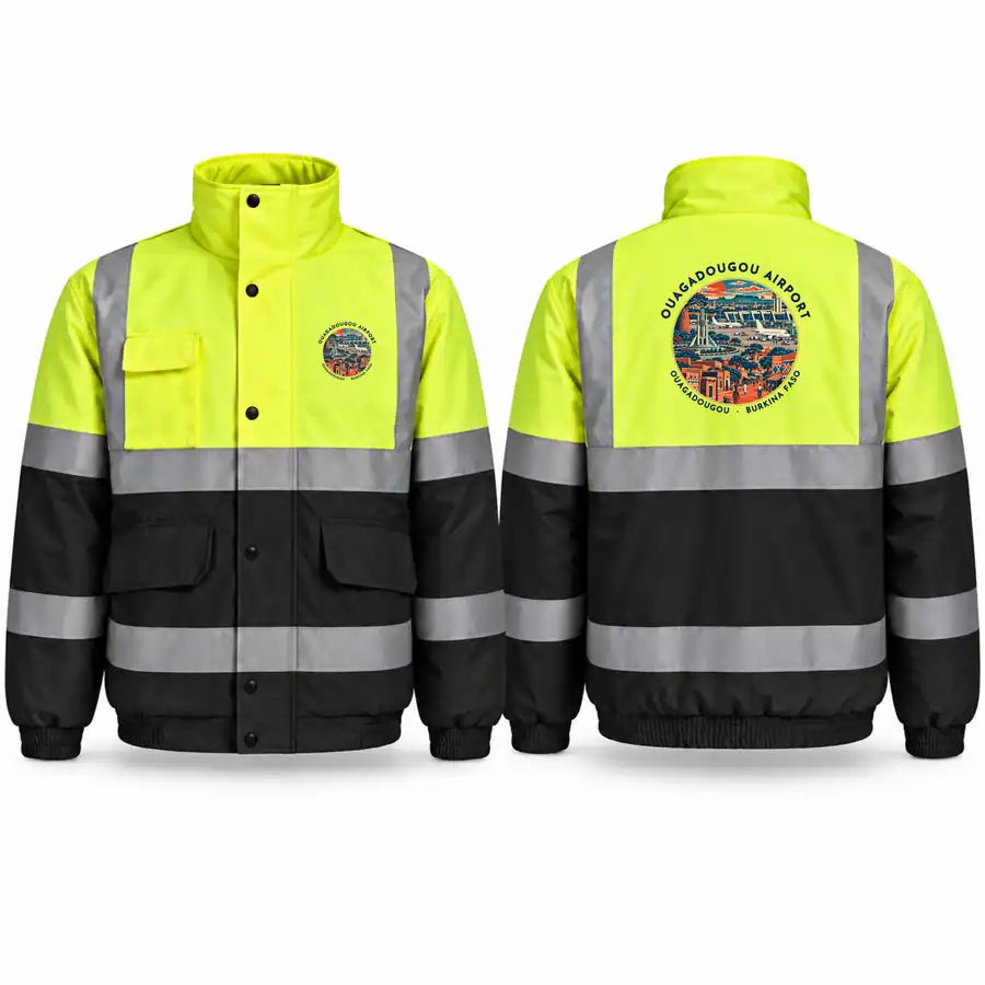 Thomas Sankara International Airport (OUA) Reflective Winter Jackets - Badge - Fluorescent Yellow & Navy