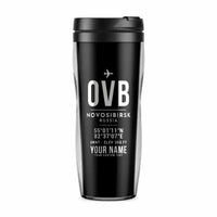 Thumbnail for Novosibirsk Tolmachevo Airport (OVB) Travel Mugs - ID Tag + Name - Plastic (No Holder) - Black