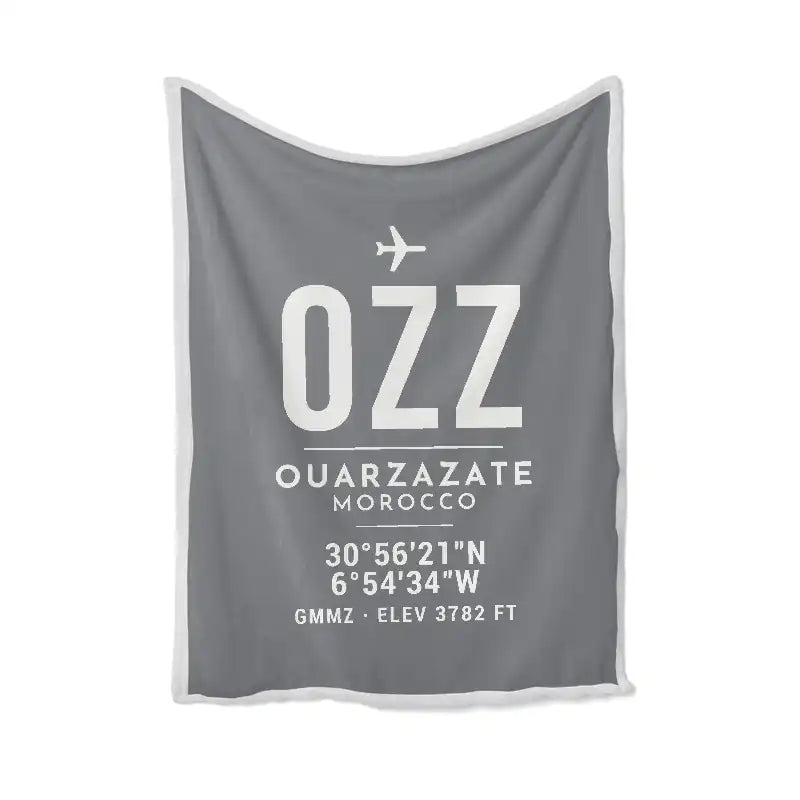 Ouarzazate International Airport (OZZ) Bedding Sets & Blankets - Blanket - ID Tag - Gray