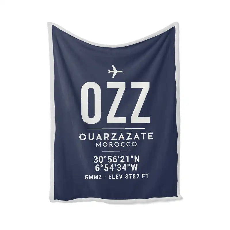 Ouarzazate International Airport (OZZ) Bedding Sets & Blankets - Blanket - ID Tag - Navy Blue