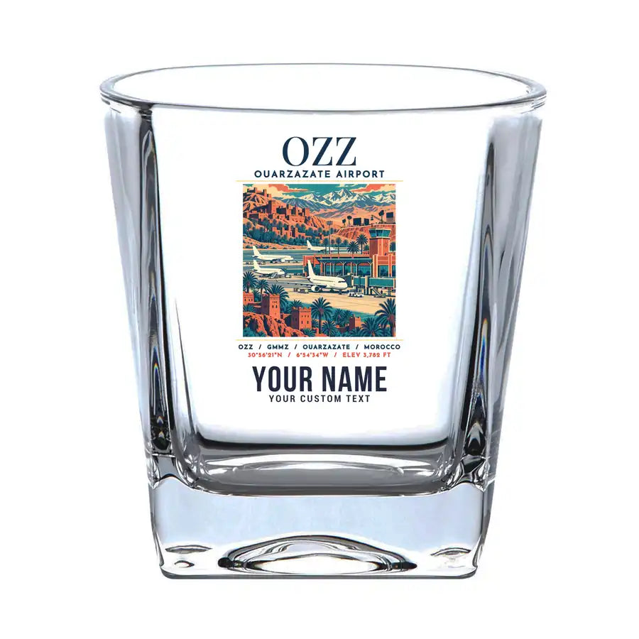 Ouarzazate International Airport (OZZ) Glasses - Poster + Name - Whiskey Glass