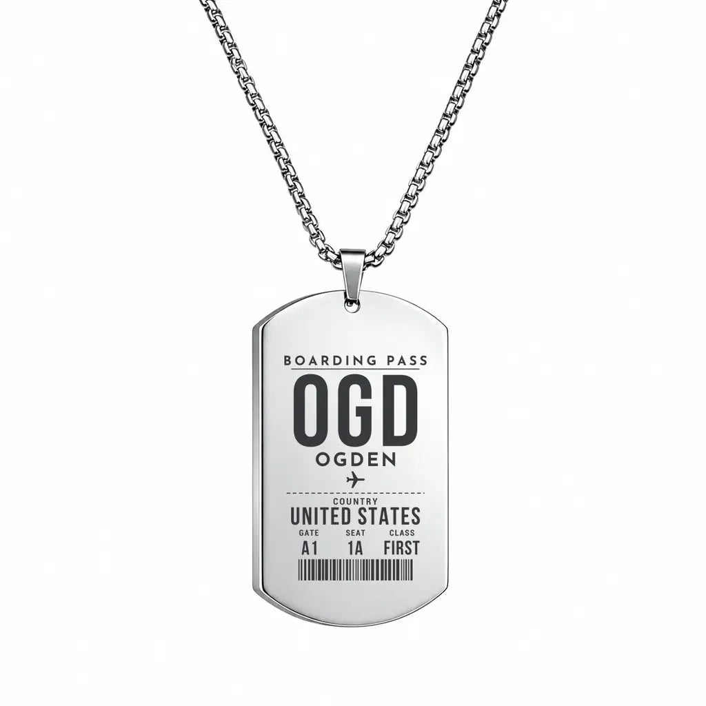 Ogden Hinckley Airport OGD - Necklace - Boarding Pass Style - Silver