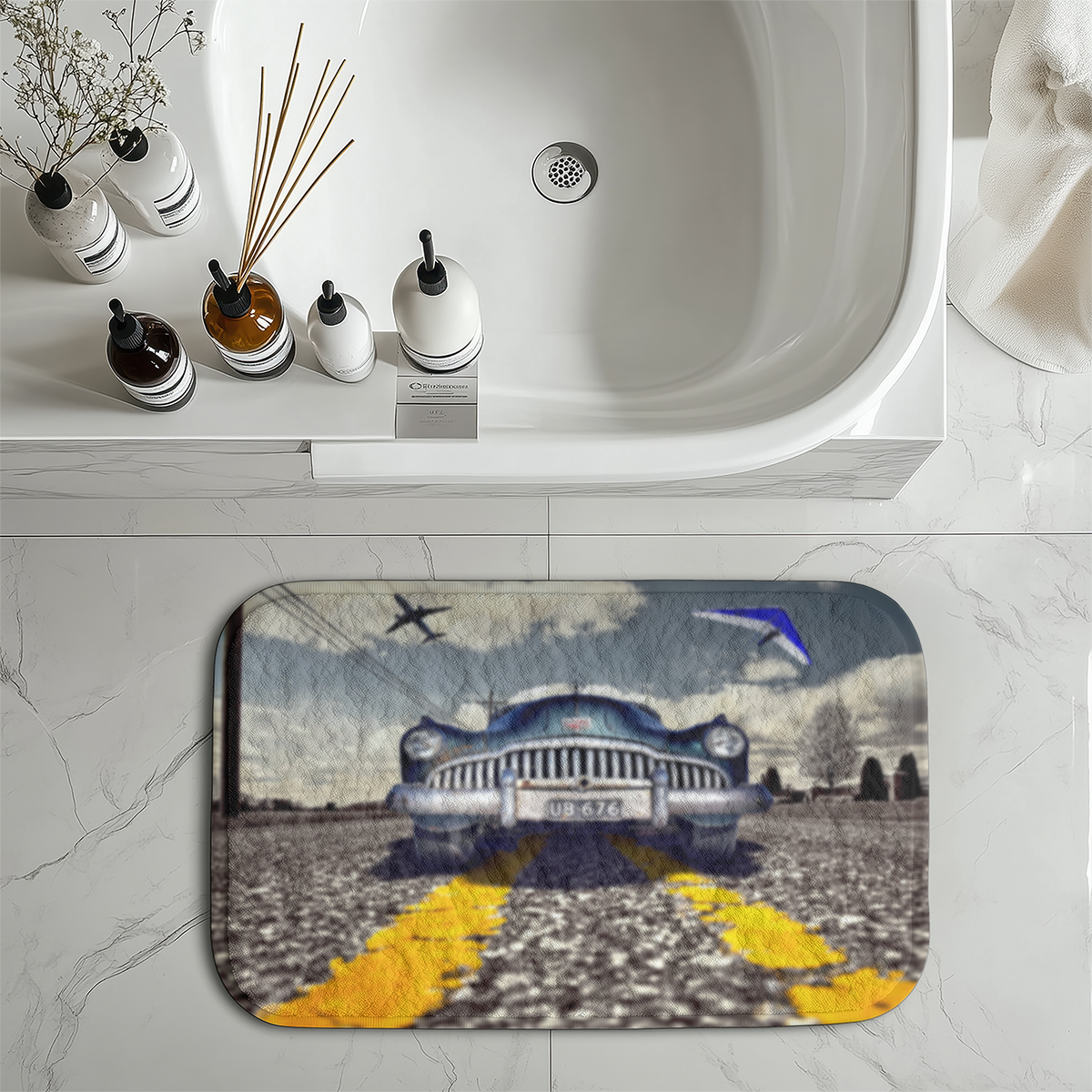Old Car and Planes Designed Bath Mats