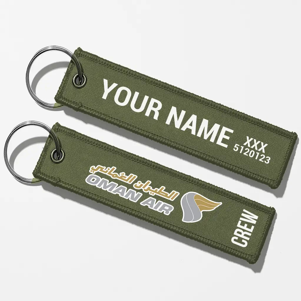 Oman Air Crew & Staff Tag Key Chains - Green Army - Crew + Name