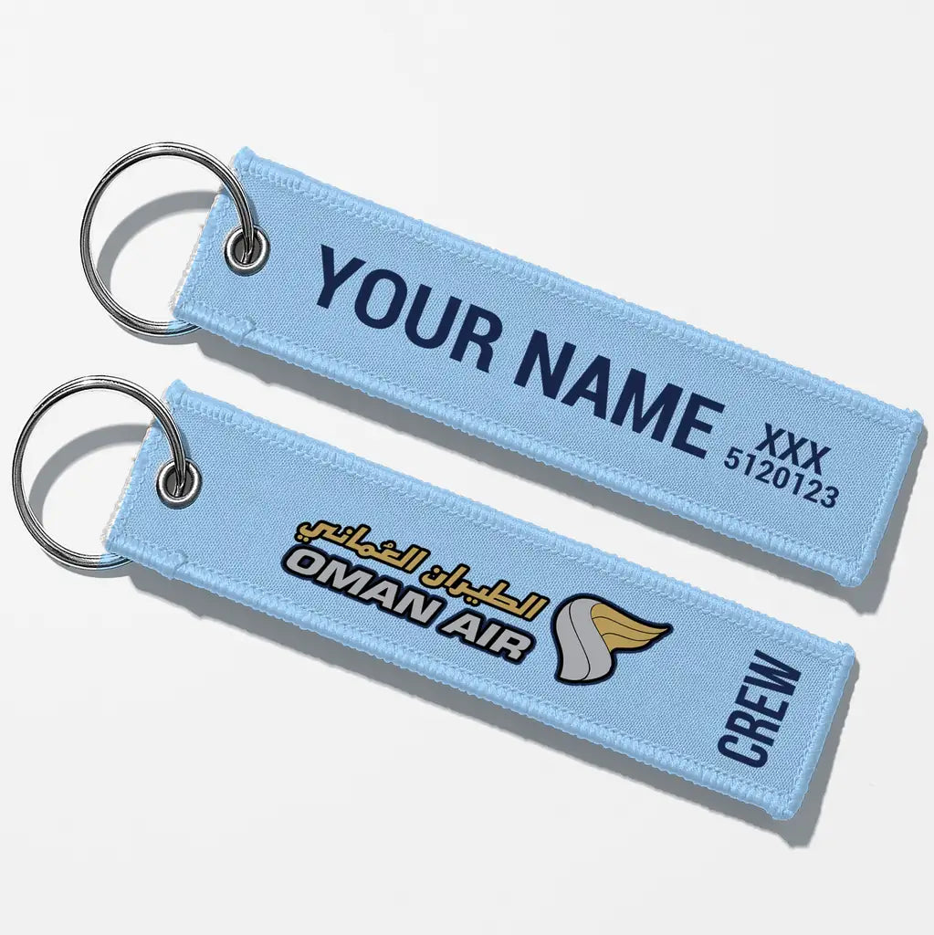Oman Air Crew & Staff Tag Key Chains - Light Blue - Crew + Name