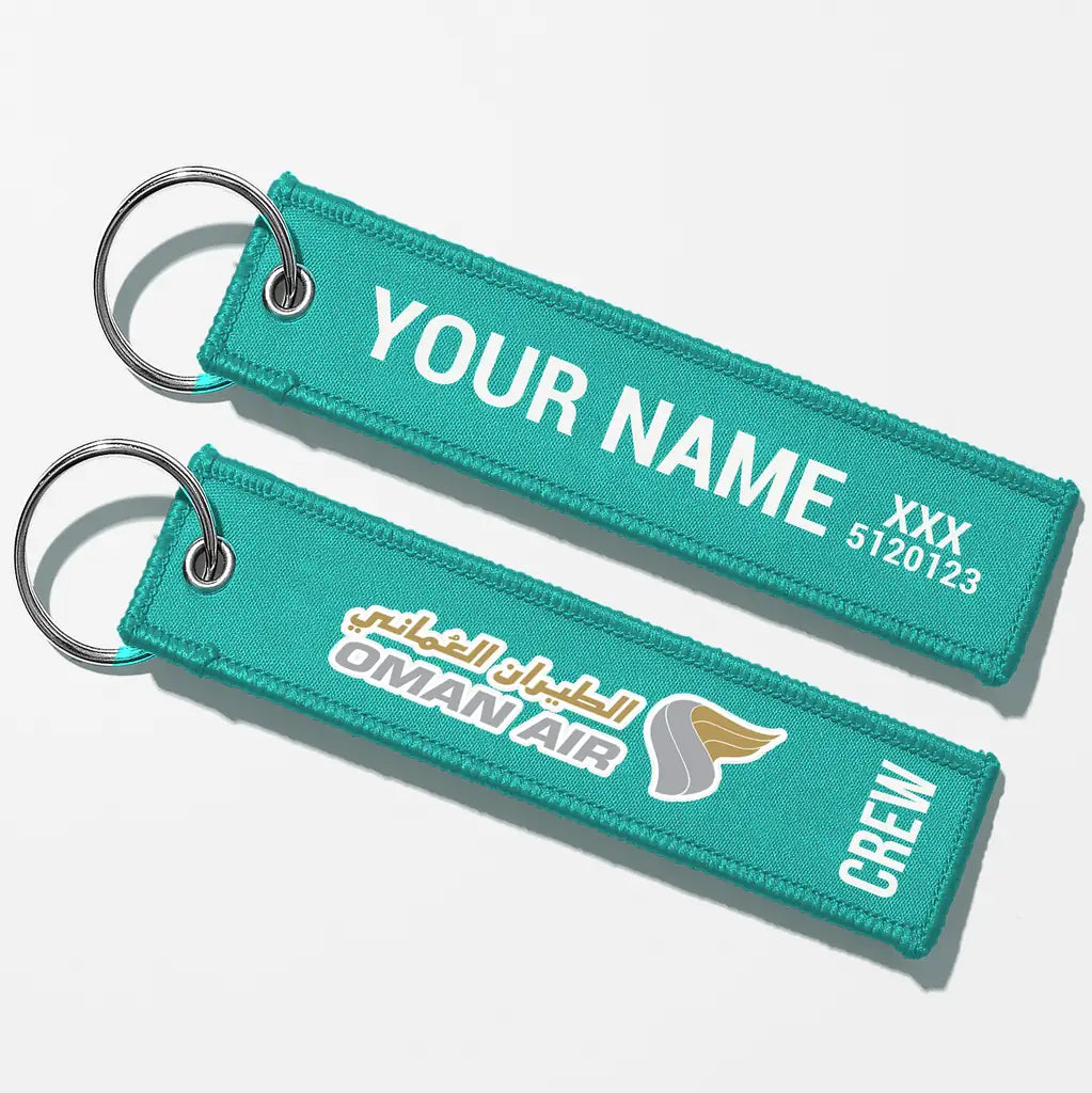 Oman Air Crew & Staff Tag Key Chains - Turquoise - Crew + Name