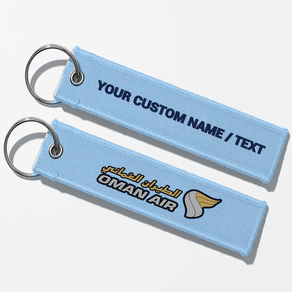Oman Air Crew & Staff Tag Key Chains - Light Blue - Personalized