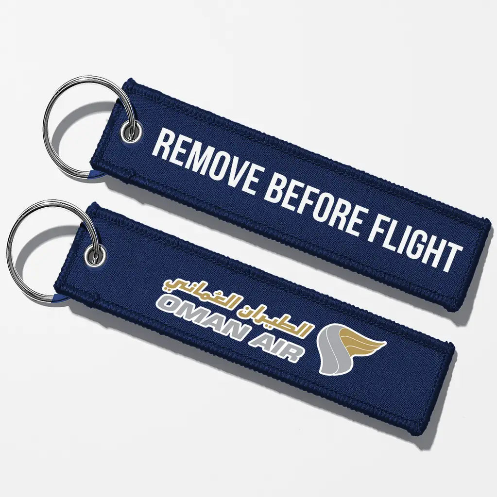 Oman Air Crew & Staff Tag Key Chains - Navy Blue - Remove Before Flight