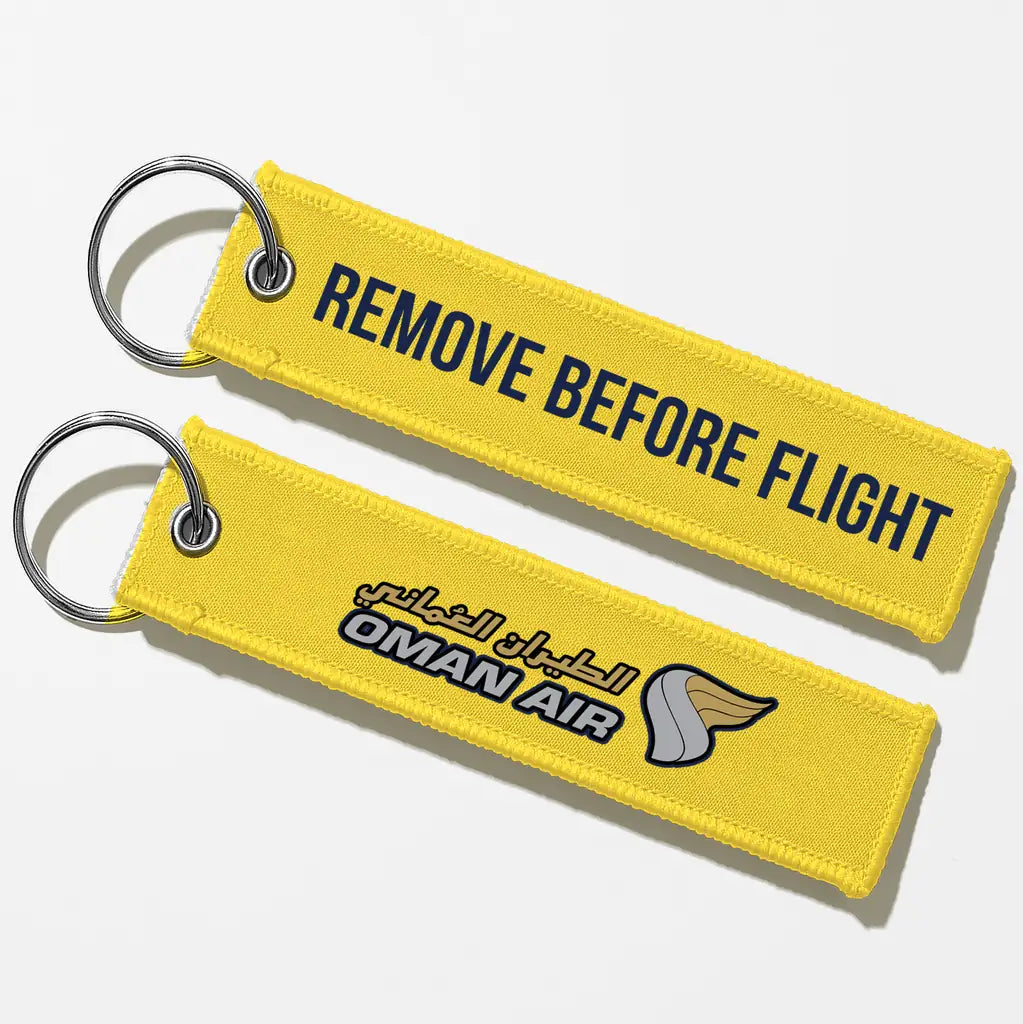 Oman Air Crew & Staff Tag Key Chains - Yellow - Remove Before Flight
