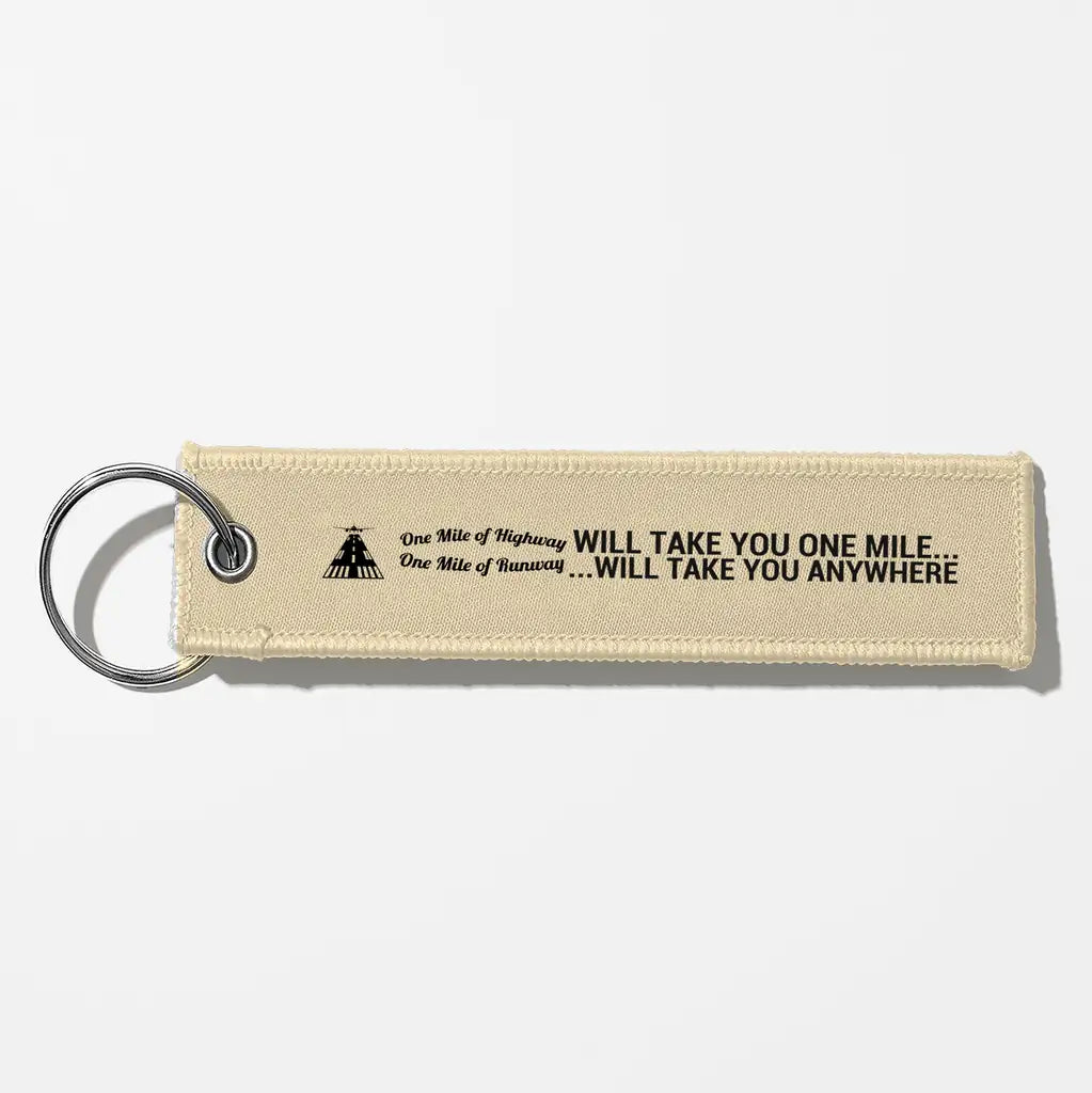 One Mile of Runway Will Take you Anywhere Aviator Key Chains - Beige