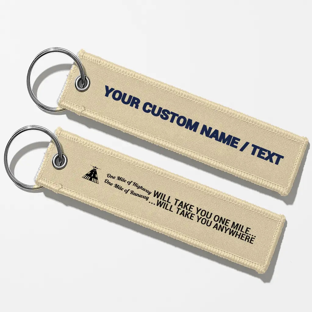 One Mile of Runway Will Take you Anywhere Aviator Key Chains - Beige - Personalized