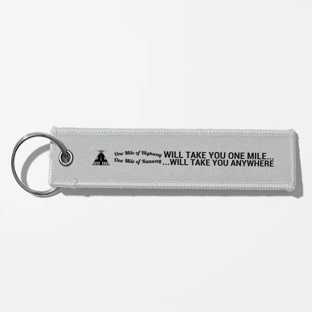 One Mile of Runway Will Take you Anywhere Aviator Key Chains - Light Gray