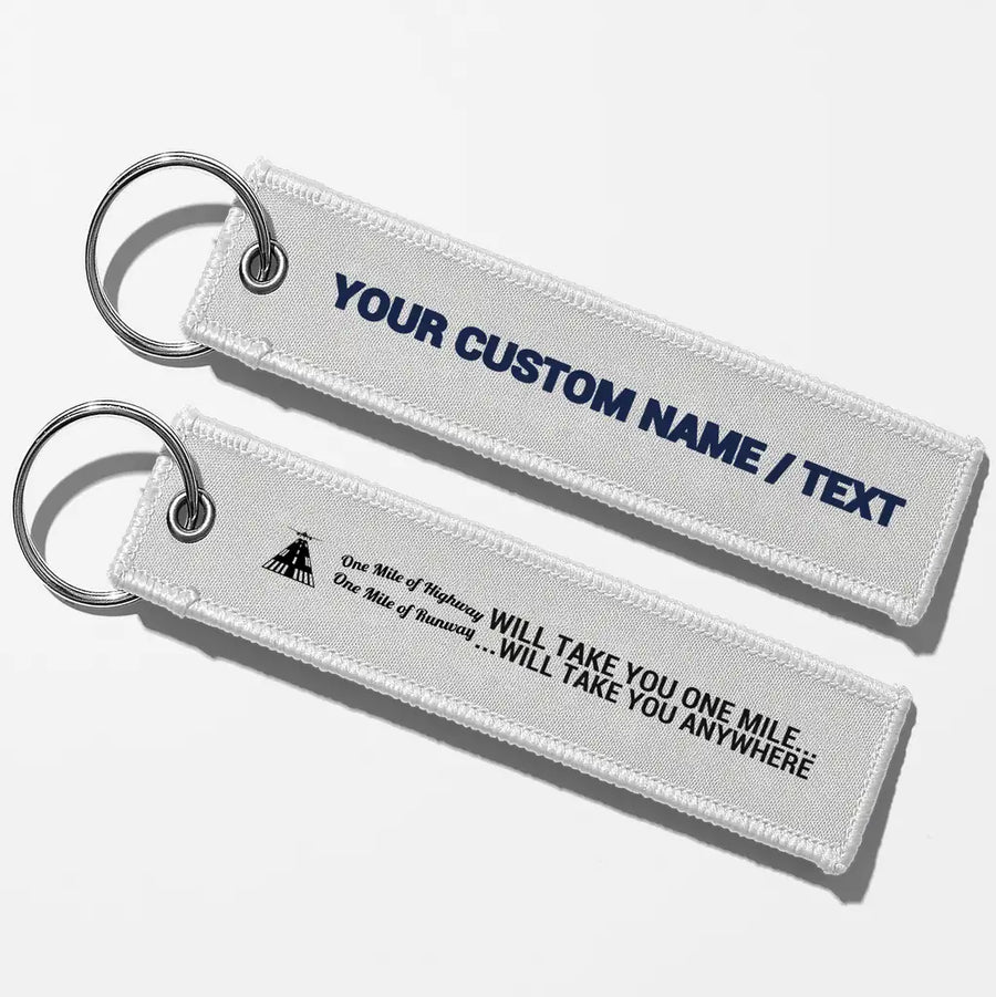 One Mile of Runway Will Take you Anywhere Aviator Key Chains - White - Personalized