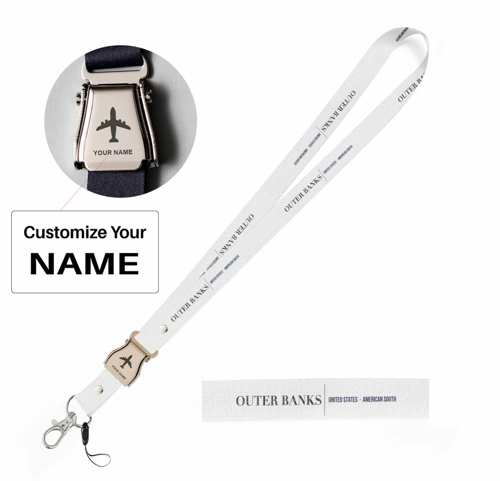 Outer Banks City Series seat belt lanyard - white with name