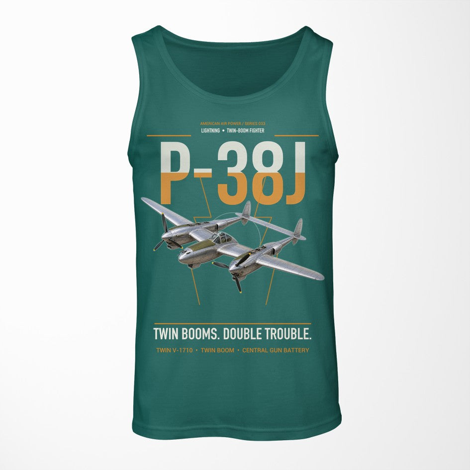 P-38J Lightning design on green tank top