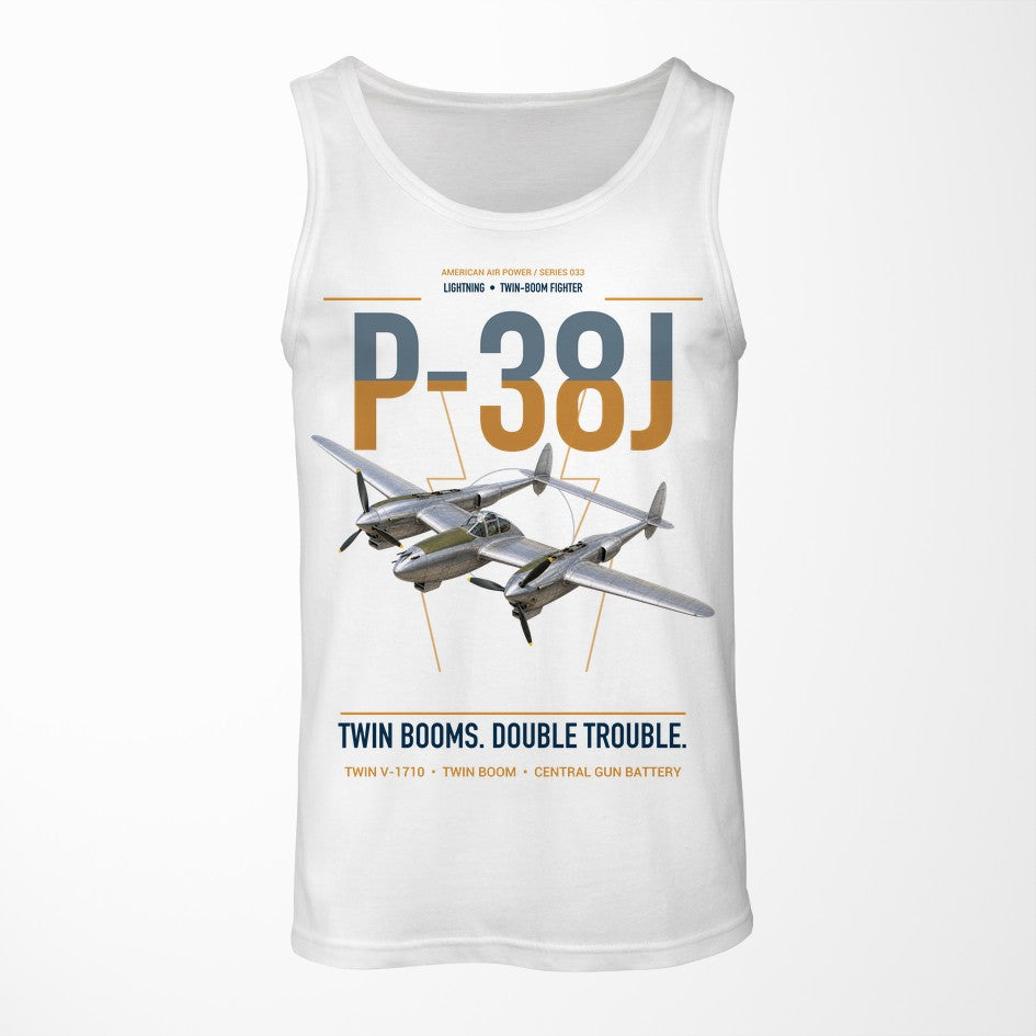 P-38J Lightning design on white tank top