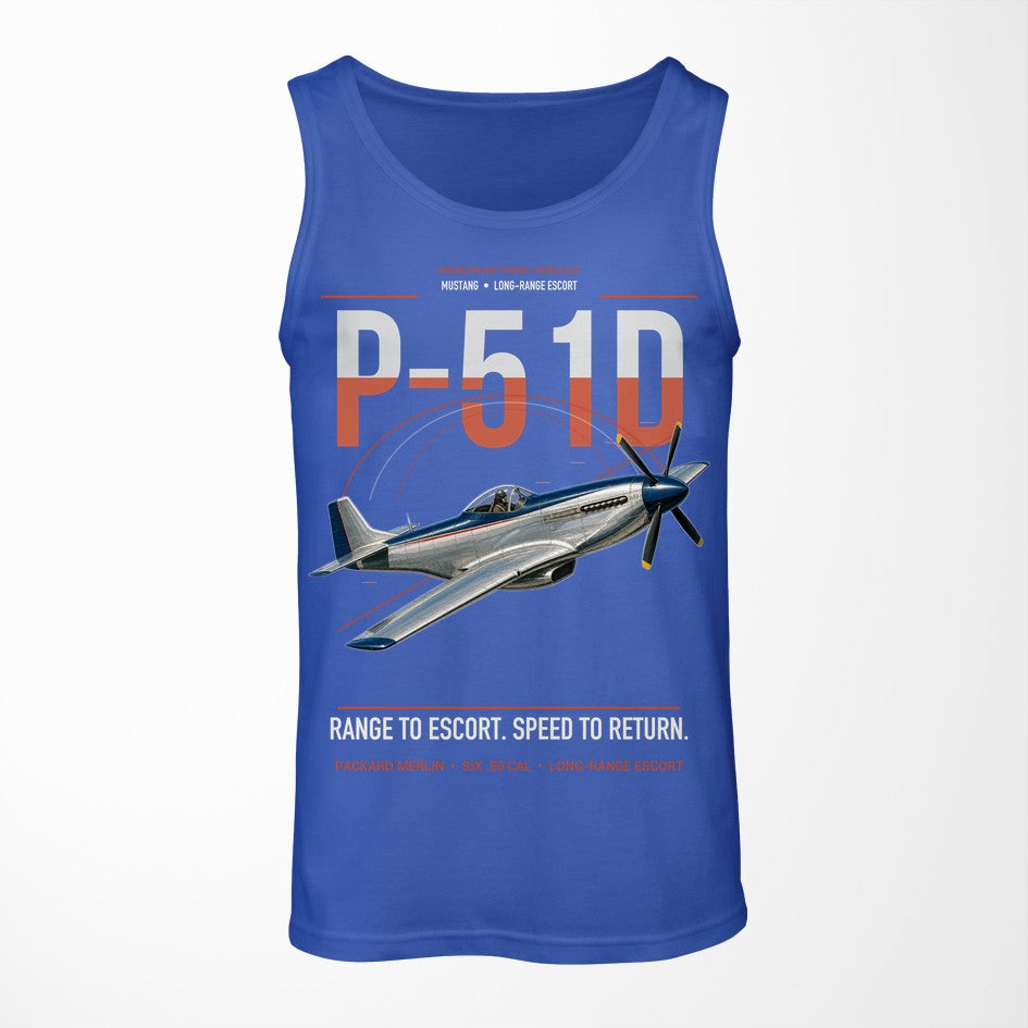 P-51D Mustang design on blue tank top