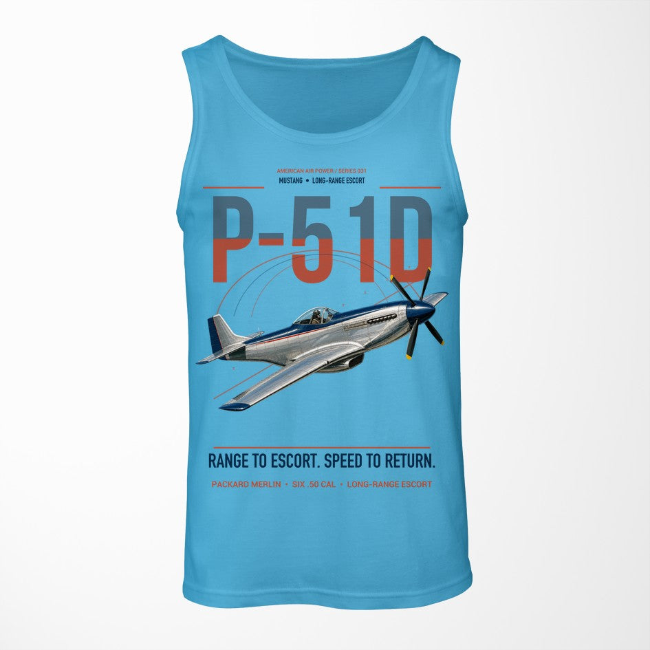 P-51D Mustang design on sky blue tank top