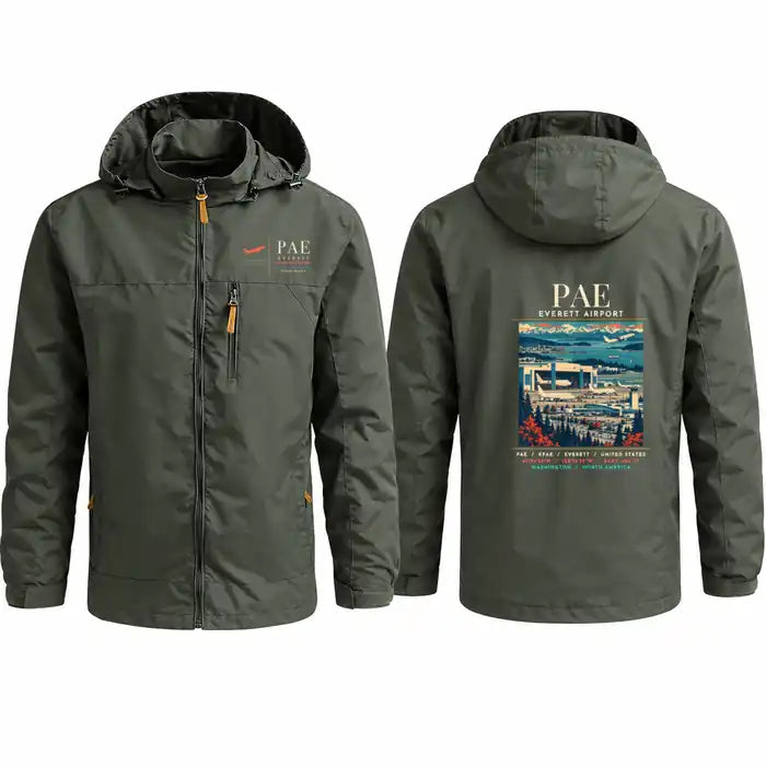 Snohomish County Airport (Paine Field) (PAE) Stylish Jackets - Hooded Windbreaker - Poster - Olive Green
