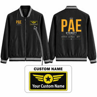 Thumbnail for Snohomish County Airport (Paine Field) (PAE) Stylish Jackets - Baseball Collar - Tag + Name - Black