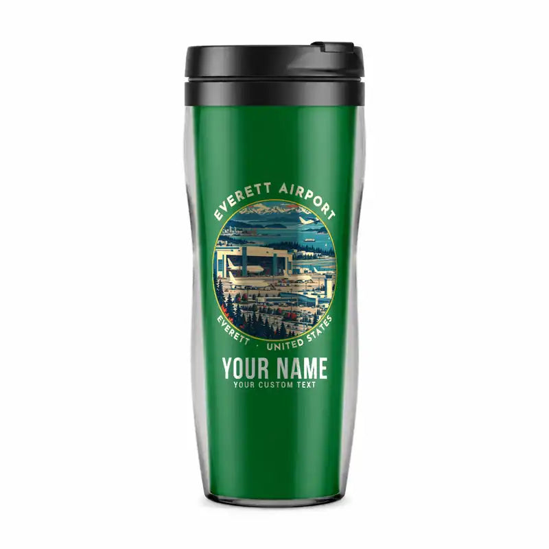 Snohomish County Airport (Paine Field) (PAE) Travel Mugs - Badge + Name - Plastic (No Holder) - Green
