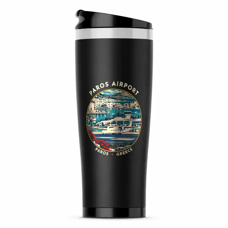 Paros National Airport (PAS) Travel Mugs - Badge - Stainless Steel (No Holder) - Black