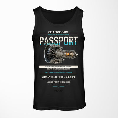 PASSPORT design on black tank top