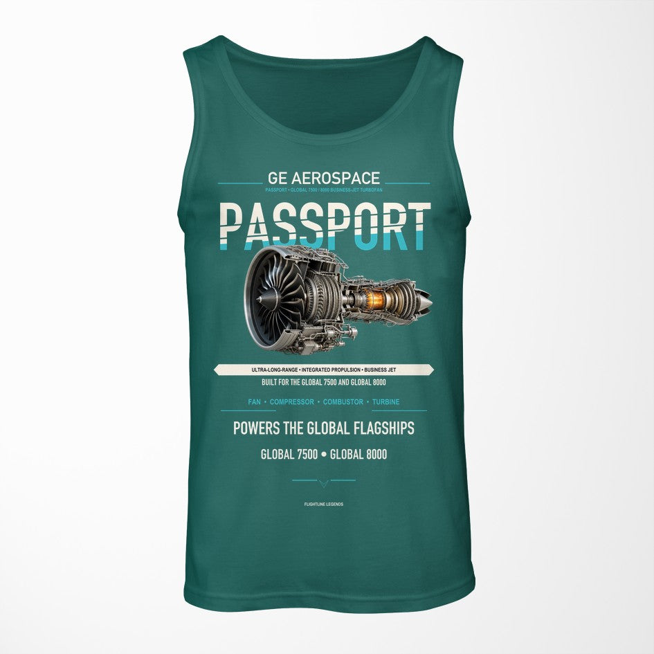PASSPORT design on green tank top