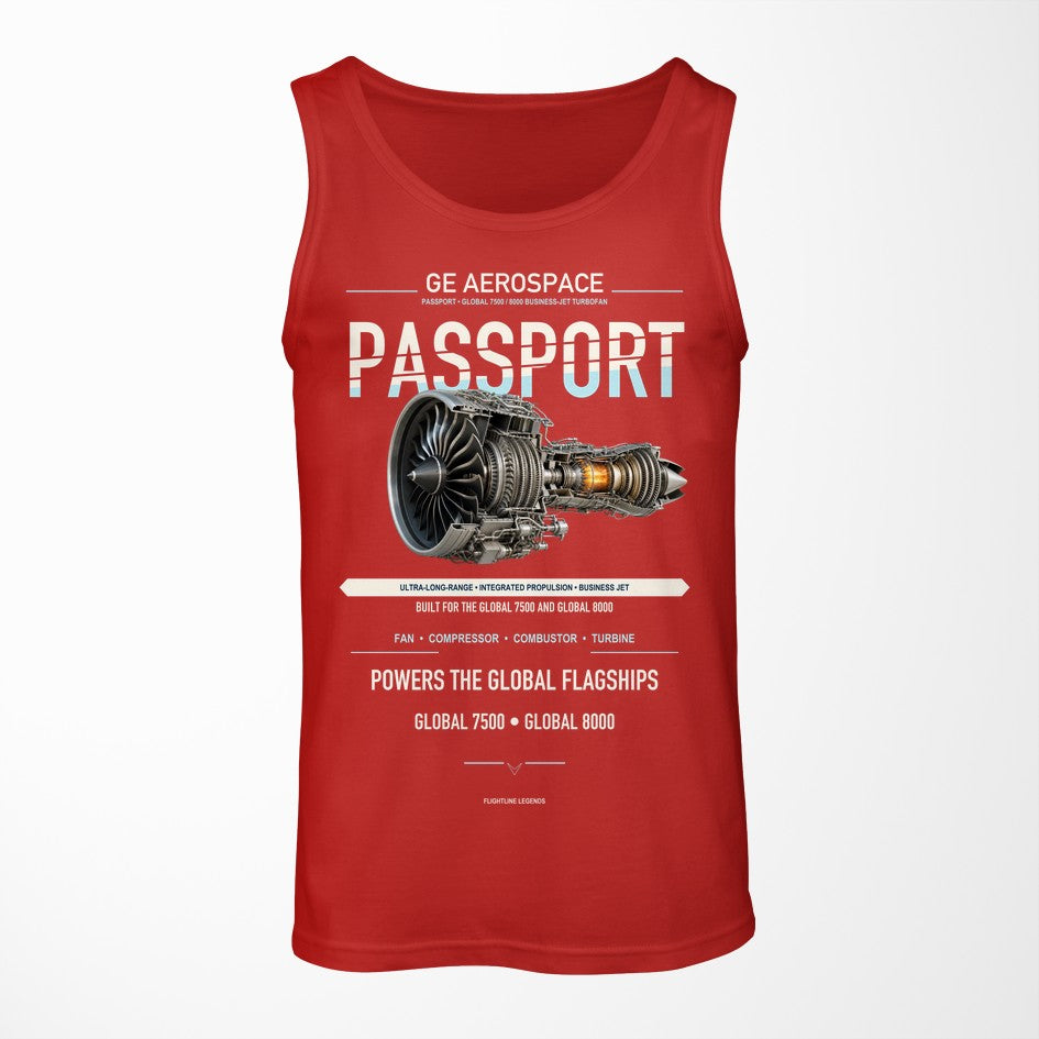 PASSPORT design on red tank top
