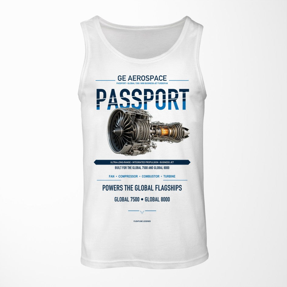 PASSPORT design on white tank top