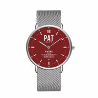Thumbnail for Jay Prakash Narayan International Airport (PAT) Aviator Watches - Classic - Dark Red - Slim Mesh - Silver & Silver Stainless Steel Strap