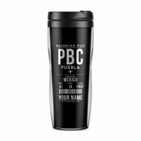 Thumbnail for Puebla Hermanos Serdán International Airport (PBC) Travel Mugs - Boarding Pass + Name - Plastic (No Holder) - Black