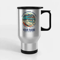 Thumbnail for Plattsburgh International Airport (PBG) Travel Mugs - Badge + Name - Stainless Steel with Holder - Silver