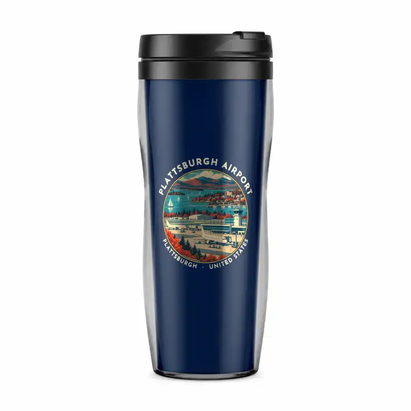 Plattsburgh International Airport (PBG) Travel Mugs - Badge - Plastic (No Holder) - Dark Blue