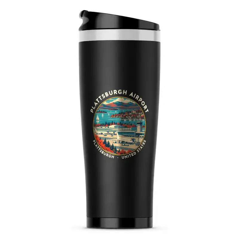 Plattsburgh International Airport (PBG) Travel Mugs - Badge - Stainless Steel (No Holder) - Black