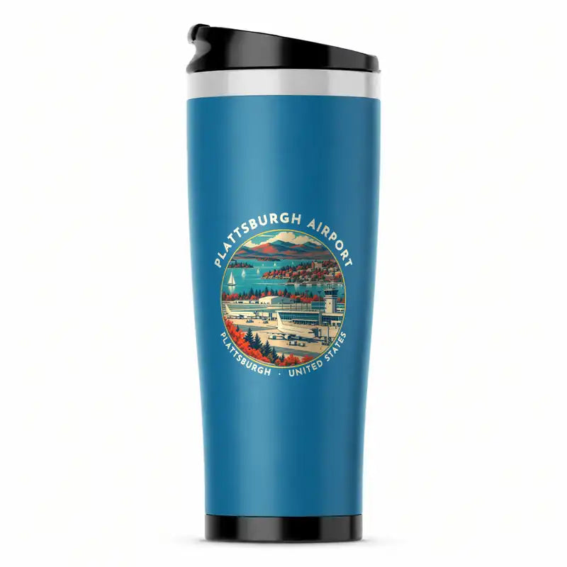 Plattsburgh International Airport (PBG) Travel Mugs - Badge - Stainless Steel (No Holder) - Light Blue