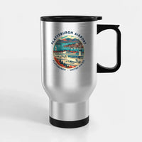 Thumbnail for Plattsburgh International Airport (PBG) Travel Mugs - Badge - Stainless Steel with Holder - Silver