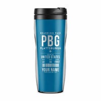 Thumbnail for Plattsburgh International Airport (PBG) Travel Mugs - Boarding Pass + Name - Plastic (No Holder) - Light Blue
