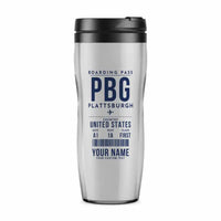 Thumbnail for Plattsburgh International Airport (PBG) Travel Mugs - Boarding Pass + Name - Plastic (No Holder) - Light Gray